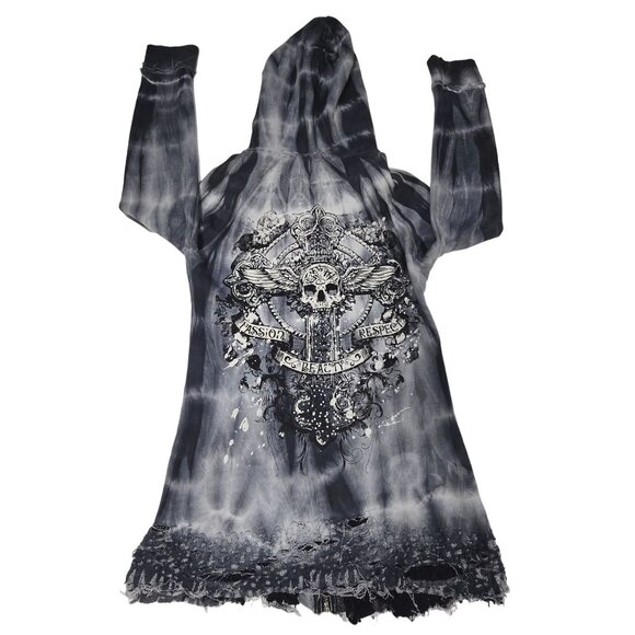 Crash & Burn Affliction Gothic Hooded Jacket Tie-Dye Full Zip Streetwear Med - Picture 2 of 13